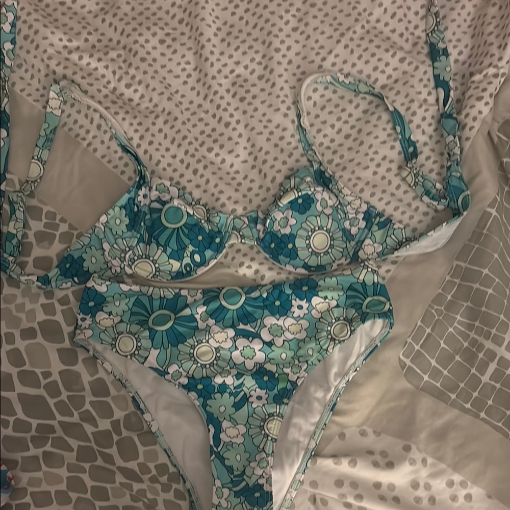 Floral Bikini Set in Blue and Green